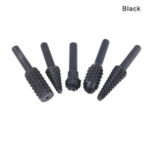 5pcs Steel Rotary Rasp File 1/4" Shank Rotary Craft Files Rasp Burrs Wood Bits Grinding Power Woodworking Hand Tool - Black