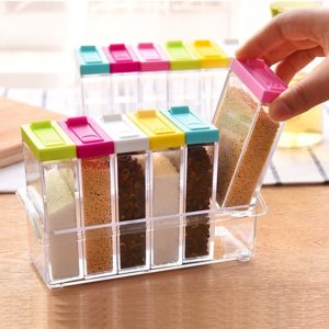 1pcs Spice Jar Seasoning Box 6Pcs/Set Kitchen Spice Storage Bottle Jars Transparent PP Salt Pepper Cumin Powder Box Tool